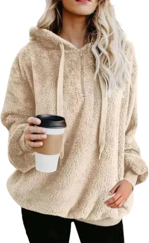 Cdiecer Fluffy Fleece Hoodies Womens Zip Up Sweatshirt Warm Hooded Jacket Oversized Sherpa Coat Outwear with Pockets