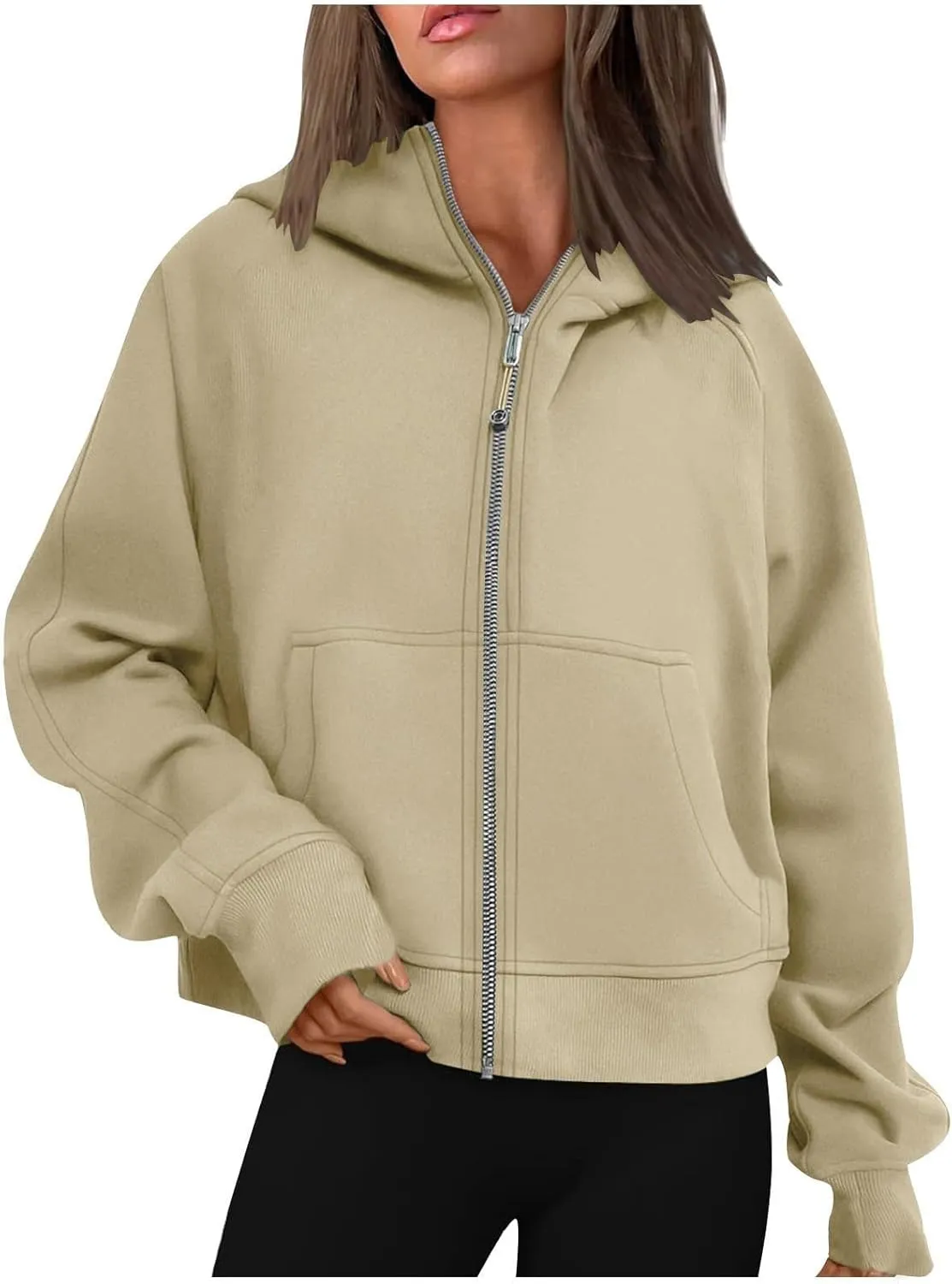 Ceboyel Women Full Zip Up Cropped Hoodie Oversized Sweatshirt Trendy Y2K Fleece Jackets Fall Winter Outfits Clothes 2023