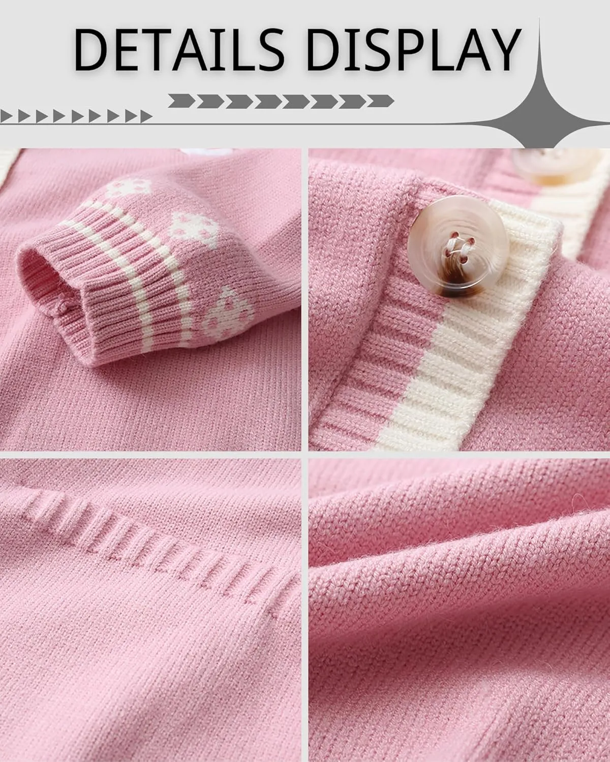 CORIRESHA Cute Rabbit Embroidered Cardigan Sweater Patchwork Button Knit Outwear with Pockets
