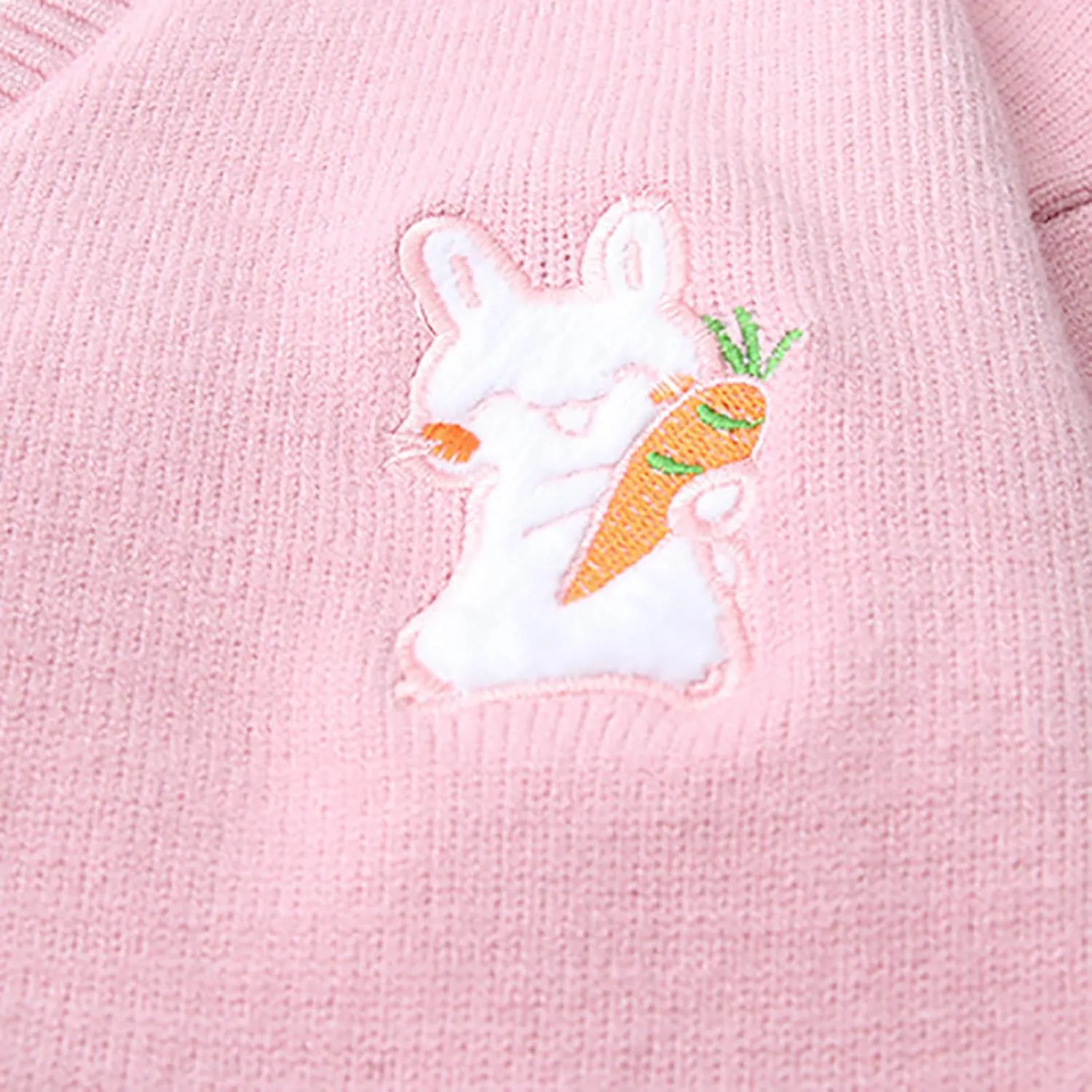 CORIRESHA Cute Rabbit Embroidered Cardigan Sweater Patchwork Button Knit Outwear with Pockets