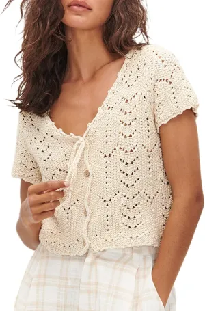 Crochet Tops for Women Knitted Summer Vest Hollow Out Button Down Shirts Short Sleeve Crop Tops Fashion Y2K Tee