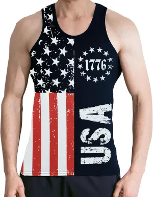 DDSOL Men 4th of July Tank Top American Flag USA Shirt Sleeveless Fourth Memorial Independence Day Patriotic Tee Clothes