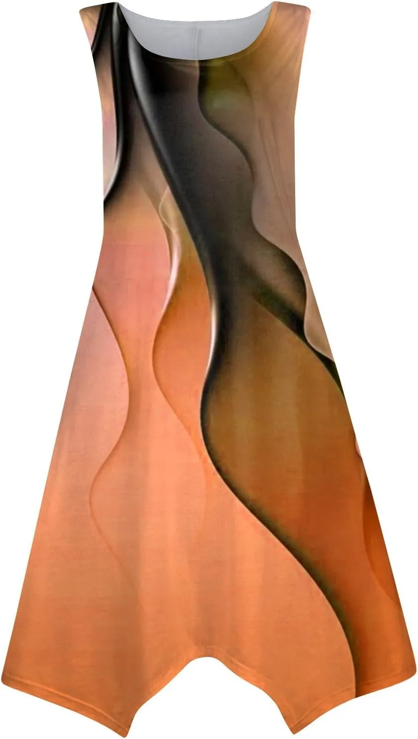 Dresses for Women 2024 Round Neck Floral Print Maxi Dress Sleeveless Flowy Beach Dresses Hankerchief Hem Dress