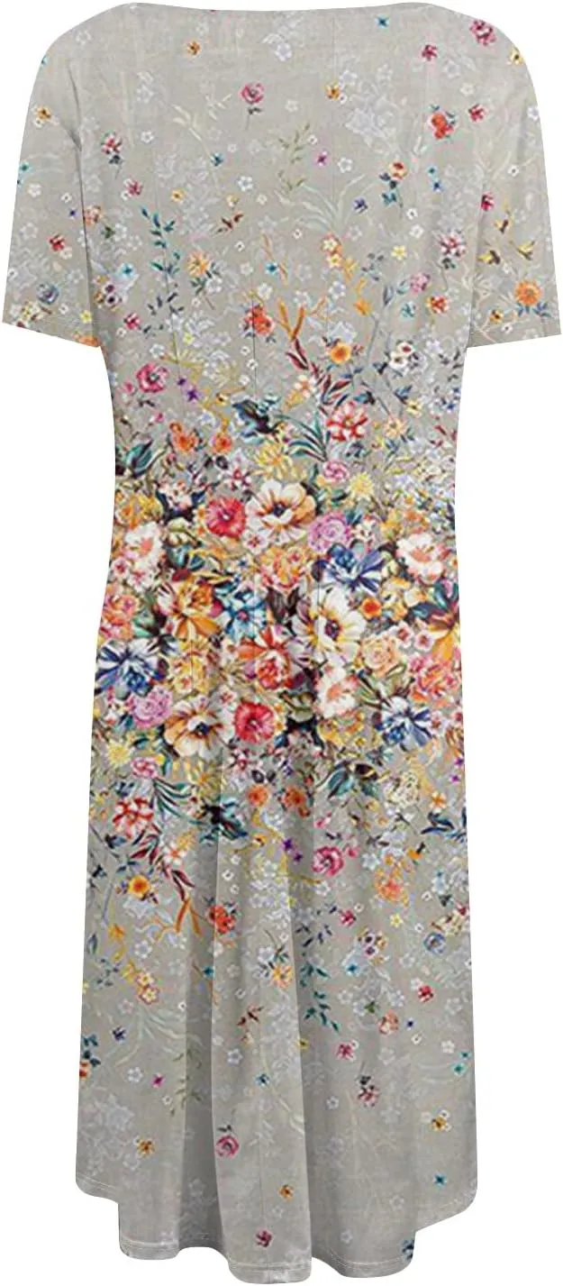 Dresses for Women 2025 Short Sleeve Round Neck Church Dress Pleated Knee Length Dress with Pockets Curvy Dress