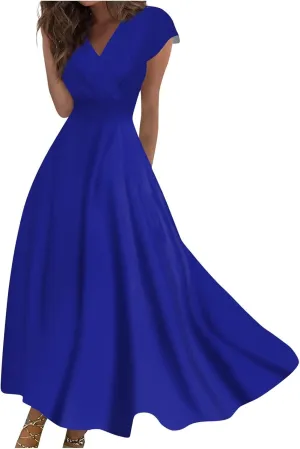 Dresses for Women 2025 Sleeveless Flowy Ruched Maxi Dress Wrap V Neck Floral Print Sundress Trendy Boho Dress