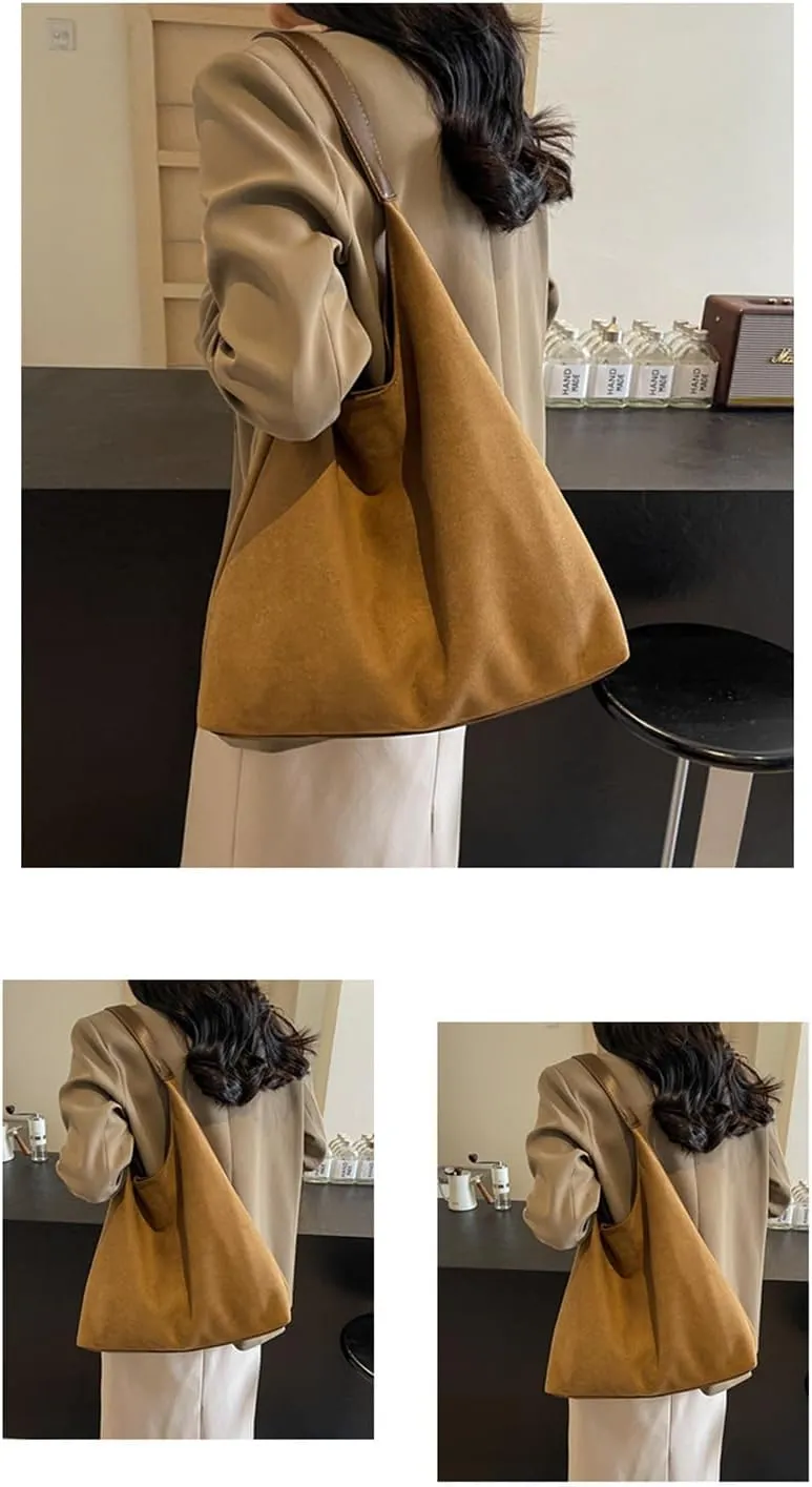 Durable Suede Hobo Bag for Women Vegan Leather Shoulder Handbag Spacious Slouchy Crossbody Tote Office Purse Mothers Day Gift