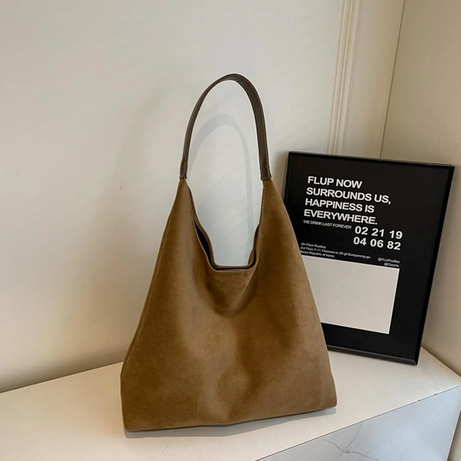 Durable Suede Hobo Bag for Women Vegan Leather Shoulder Handbag Spacious Slouchy Crossbody Tote Office Purse Mothers Day Gift