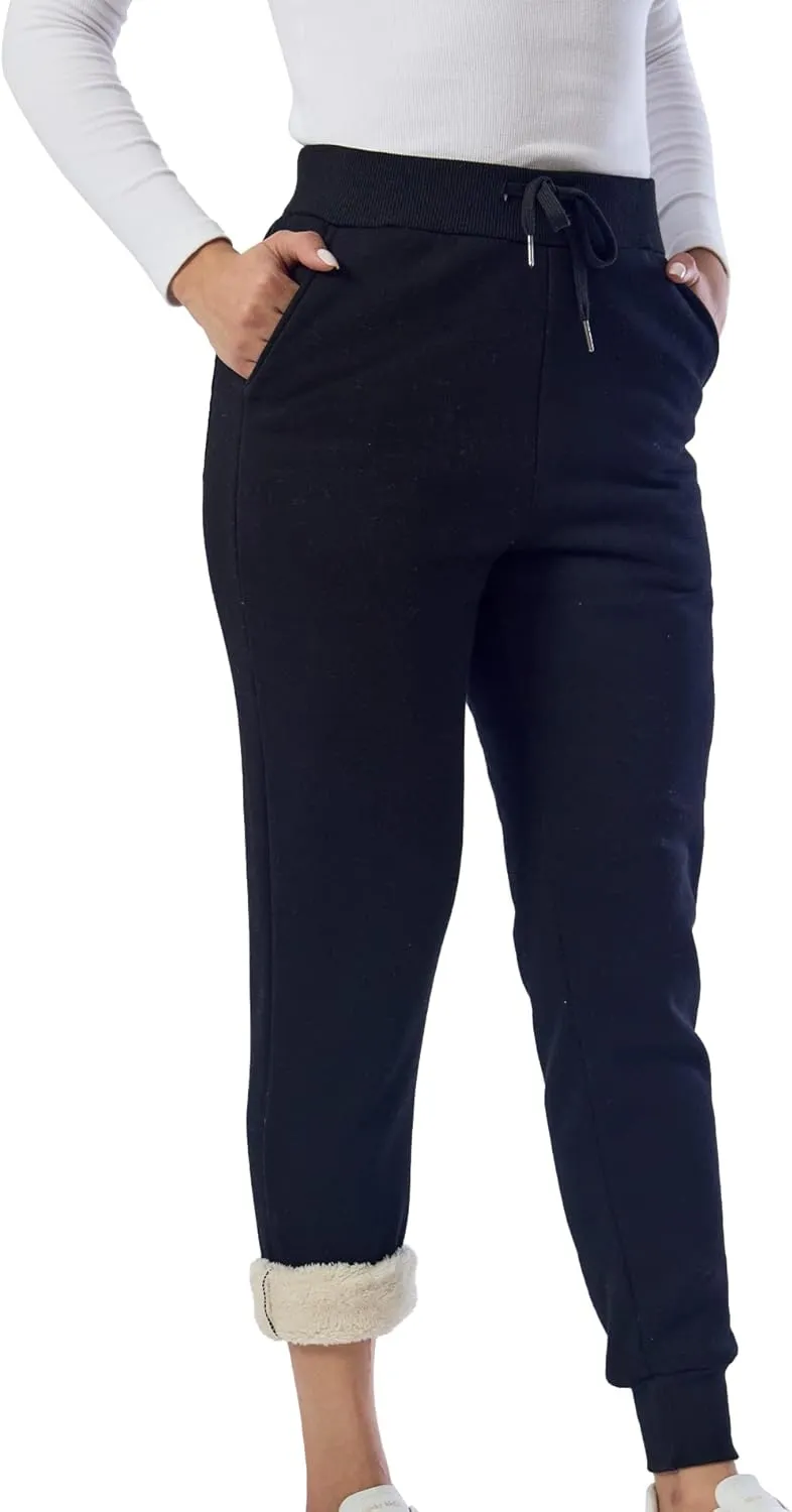 Duyang Women's Warm Sherpa Lined Sweatpants Athletic Jogger Harem Pants
