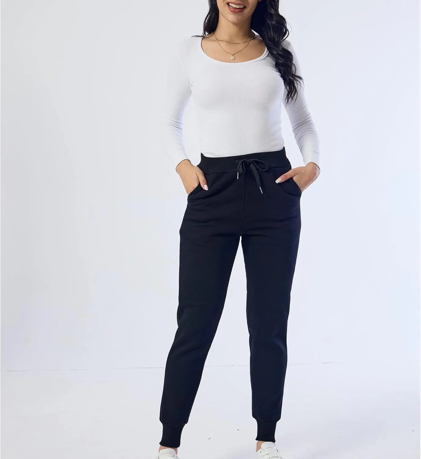 Duyang Women's Warm Sherpa Lined Sweatpants Athletic Jogger Harem Pants