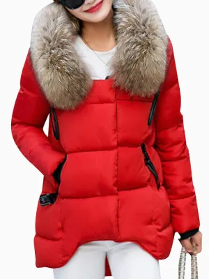 Faux Fur Hooded Irregular Puffer Coats