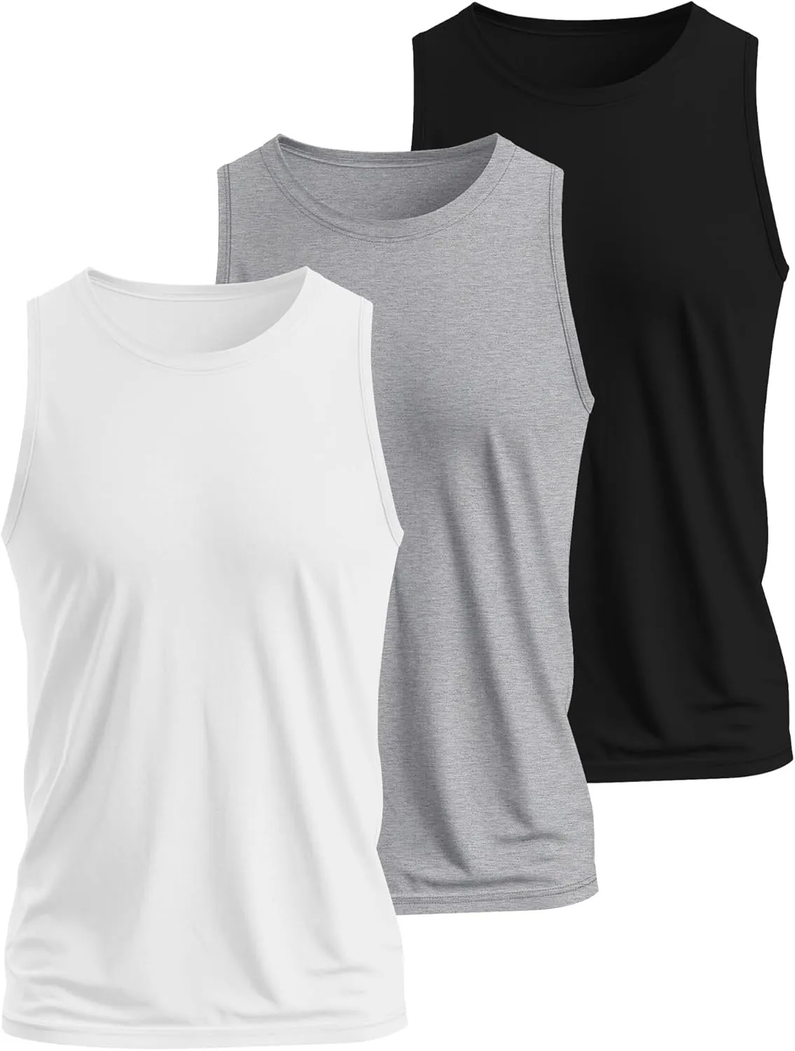 Ficerd 3 Pack Men's Big Tall Tank Tops, Cotton Moisture Wicking Muscle Shirts Sleeveless Solid Color Basic Tee Shirts