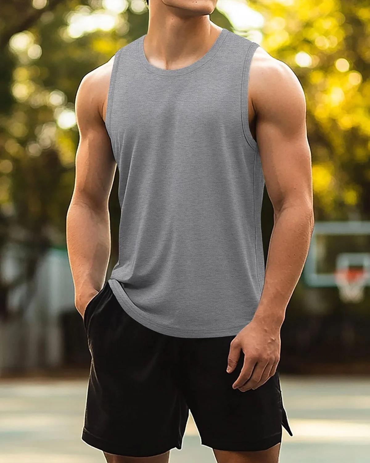 Ficerd 3 Pack Men's Big Tall Tank Tops, Cotton Moisture Wicking Muscle Shirts Sleeveless Solid Color Basic Tee Shirts