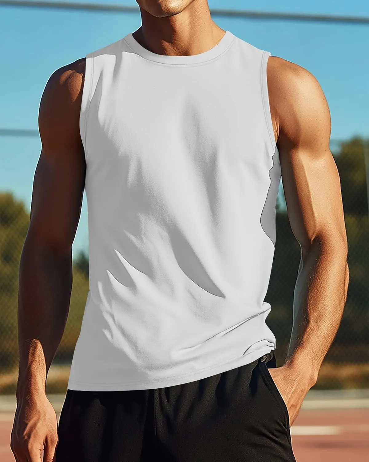 Ficerd 3 Pack Men's Big Tall Tank Tops, Cotton Moisture Wicking Muscle Shirts Sleeveless Solid Color Basic Tee Shirts