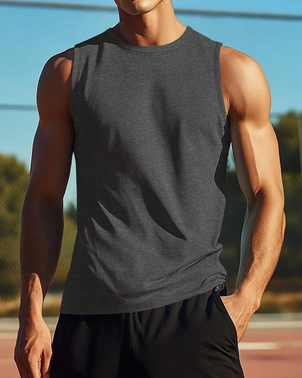 Ficerd 3 Pack Men's Big Tall Tank Tops, Cotton Moisture Wicking Muscle Shirts Sleeveless Solid Color Basic Tee Shirts