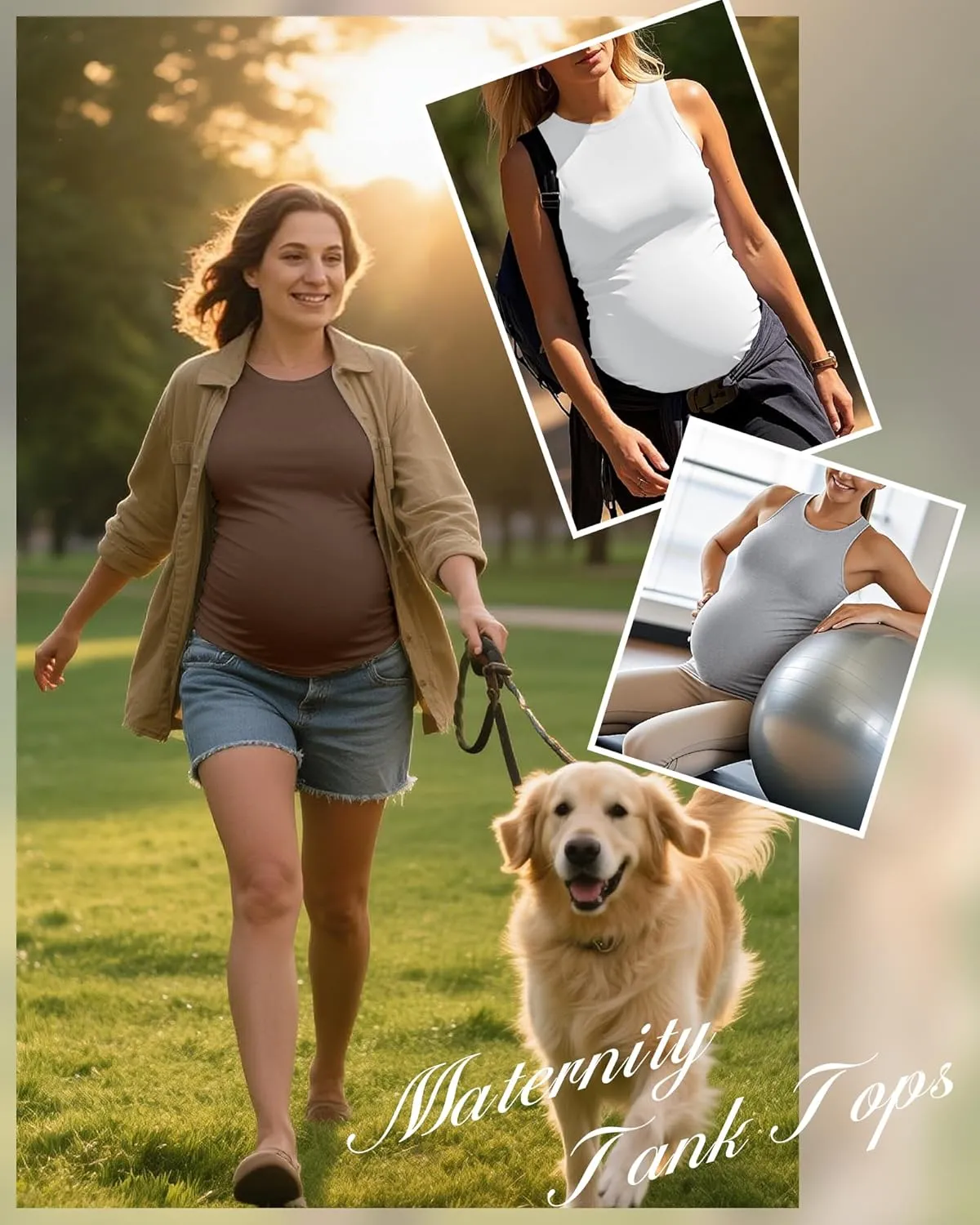 Ficerd 4 Pack Women's Maternity Tank Tops, Side Ruched Sleeveless Pregnancy Shirts Summer Comfy Round Neck Maternity Vest Tee