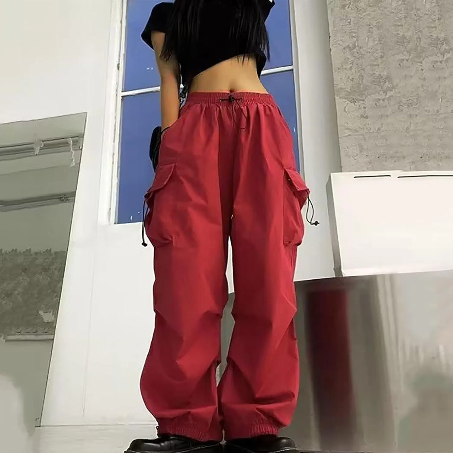 Firzero Cargo Pants for Women Wide Leg Parachute Sweatpants High Waisted Flowy Baggy Trousers 2024 Summer Trendy Y2k Pants
