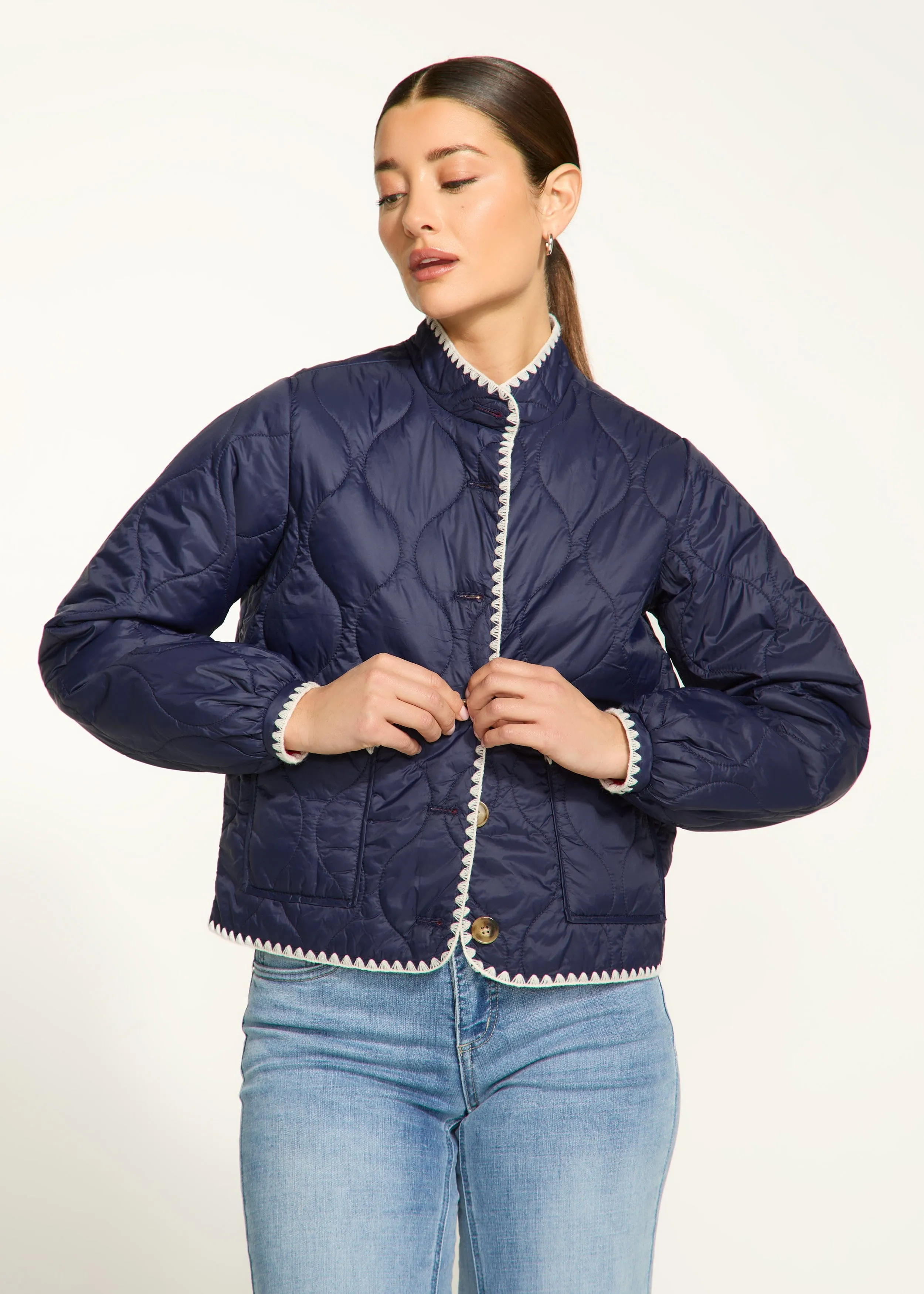 French Dressing Jeans Reversible Light Weight Puffer With Contrast Stitching - 1775760