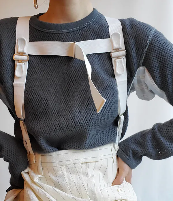 FUMIKA_UCHIDA/STRIPES SUSPENDER SIDE FRONT OVER SLACKS(IVORY)