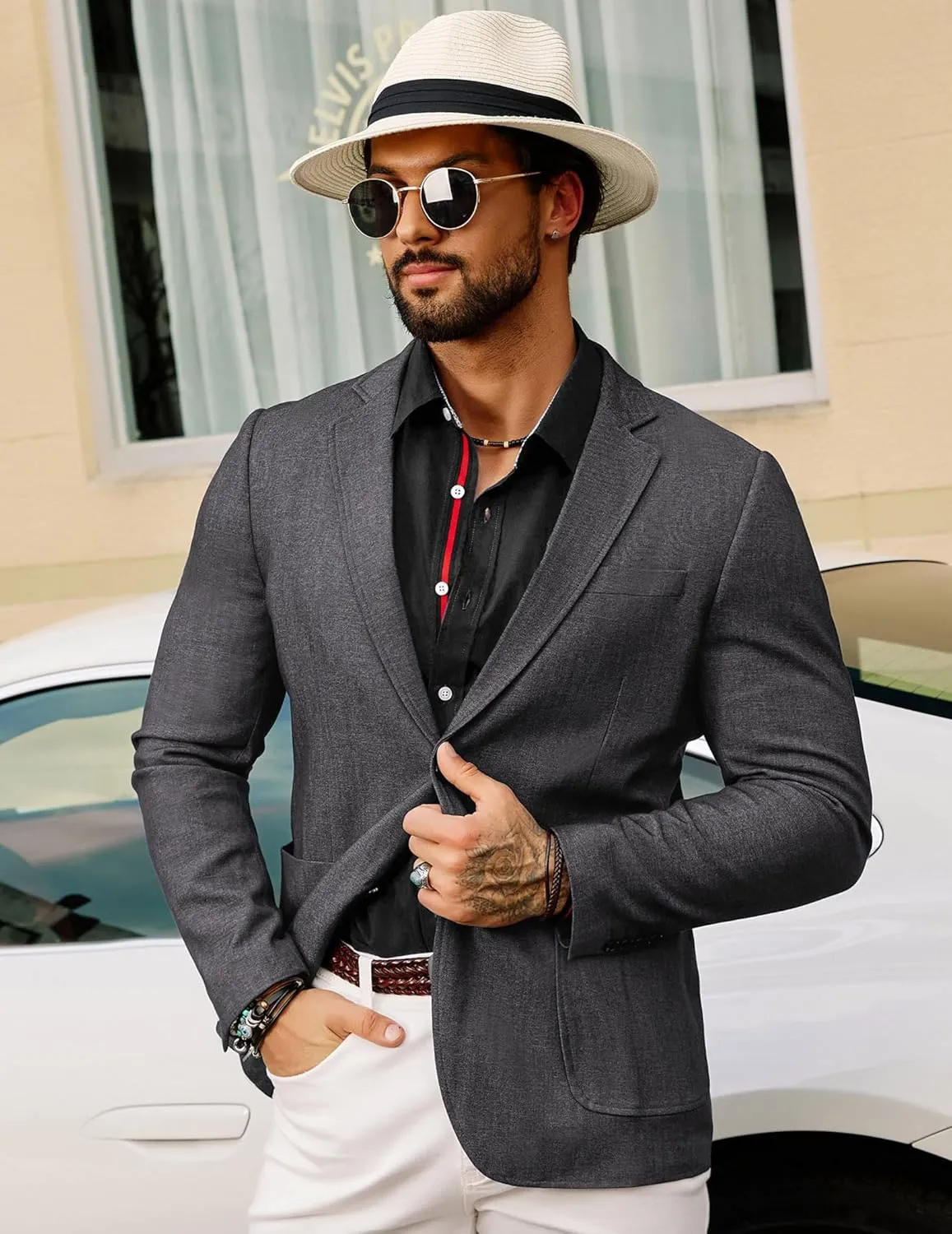 GRACE KARIN Men's Casual Blazer Suit Jackets 2 Button Lightweight Sport Coats