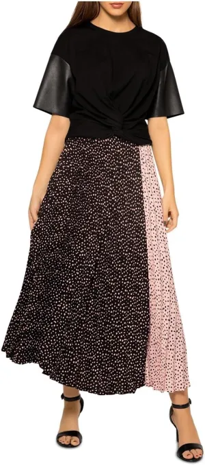 Gracia Womens Midi Pleated A-Line Skirt Black M