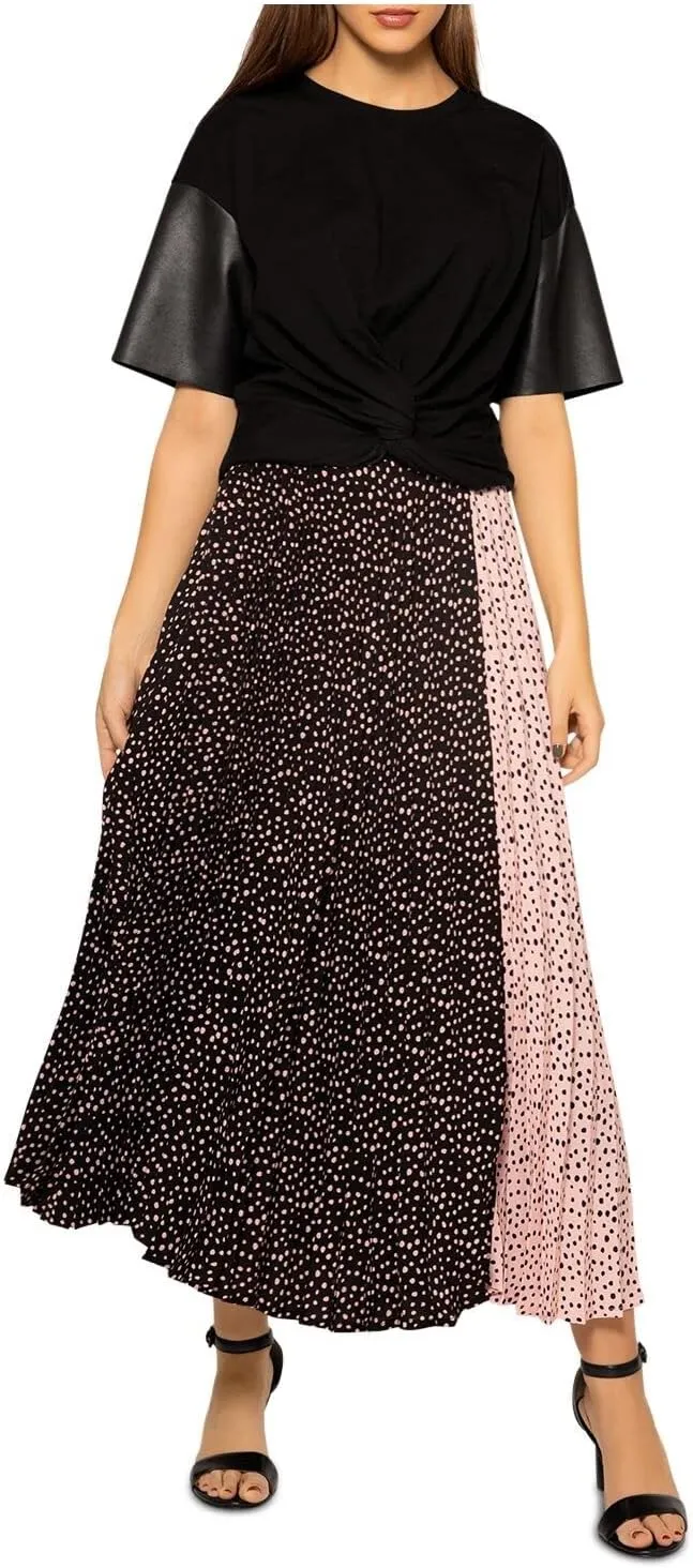 Gracia Womens Midi Pleated A-Line Skirt Black M