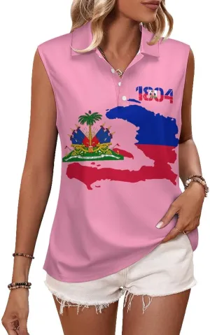 Haiti Flag T Shirts Golf Tank Top Woman Tennis Shirt Quick Dry Sleeveless Breathable Tee Moisture Wicking Sport Vest