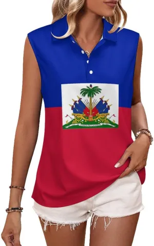Haiti Flag T Shirts Golf Tank Top Woman Tennis Shirt Quick Dry Sleeveless Breathable Tee Moisture Wicking Sport Vest
