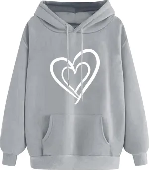 Heart Hoodies Women Graphic Sweatshirts Long Sleeve Pullover Sweater Oversized Tops Trendy Valentine's Day Outfits