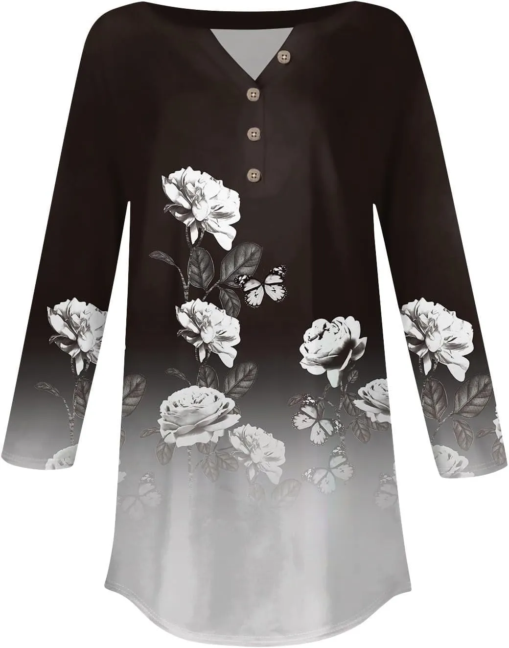 Henley Summer Shirts 3/4 Length Sleeve Womens Tops Vintage Print Casual Trendy Loose Fit 2025 Tunic Blouses