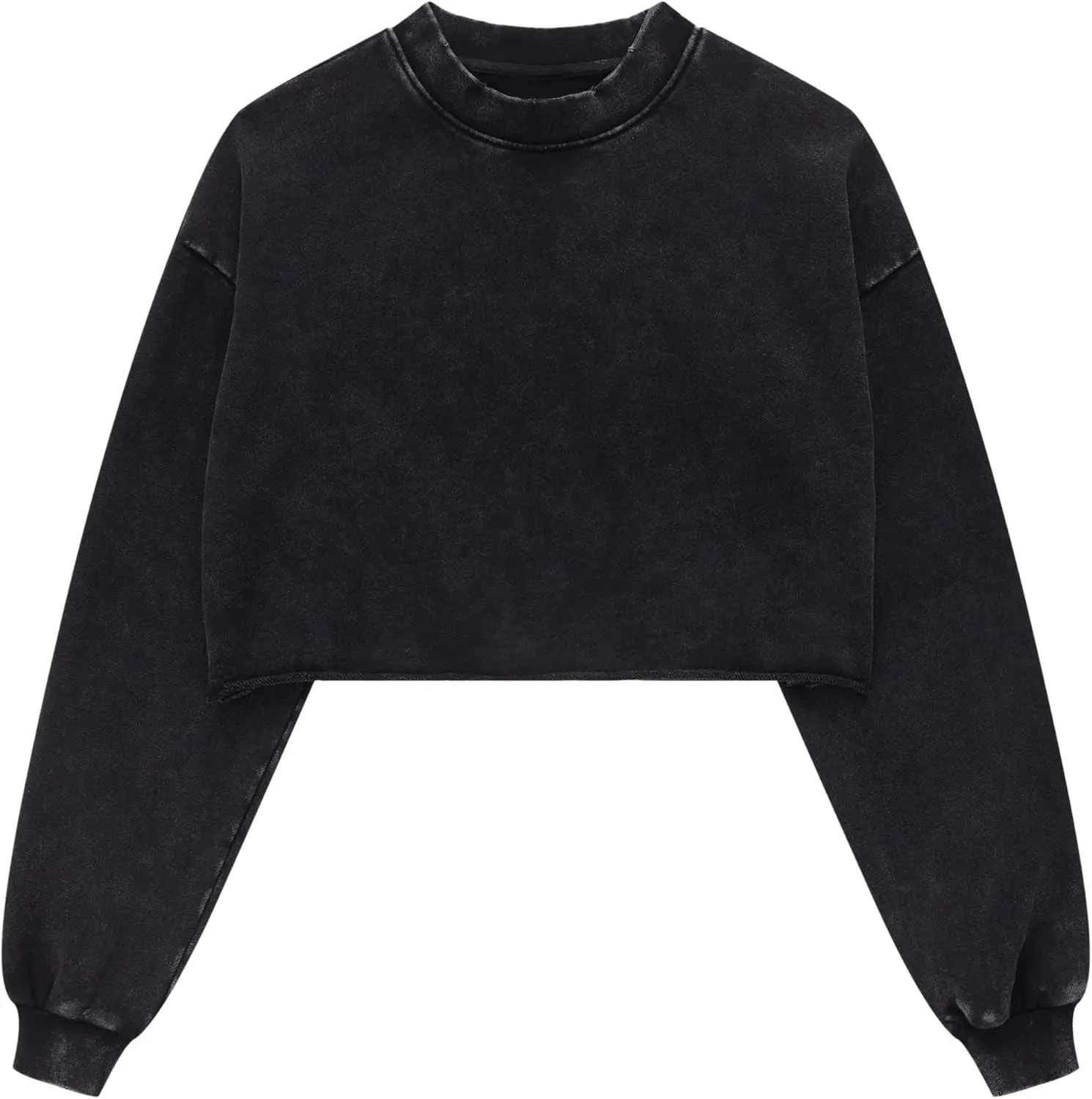 Hixiaohe Womens Cropped Sweatshirts Vintage Long Sleeve Pullover Tops Acid Wash Sweatshirt Hoodies for Women Workout Crop Top
