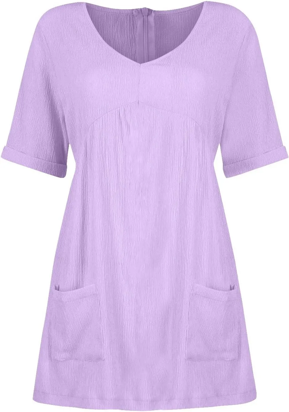 hlysgo Womens Summer Dresses 2024 Casual Loose Fit Short Sleeve V Neck Mini Dress Trendy Vacation Tshirt Dress with Pockets