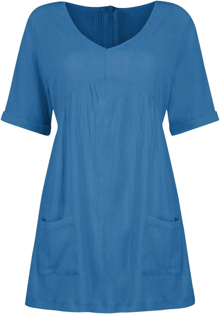 hlysgo Womens Summer Dresses 2024 Casual Loose Fit Short Sleeve V Neck Mini Dress Trendy Vacation Tshirt Dress with Pockets