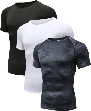 Holure Men's Compression/Loose Fit Tee Short Sleeve Sports Baselayer T-Shirts Cool Dry Tops (Pack of 1 or 3)
