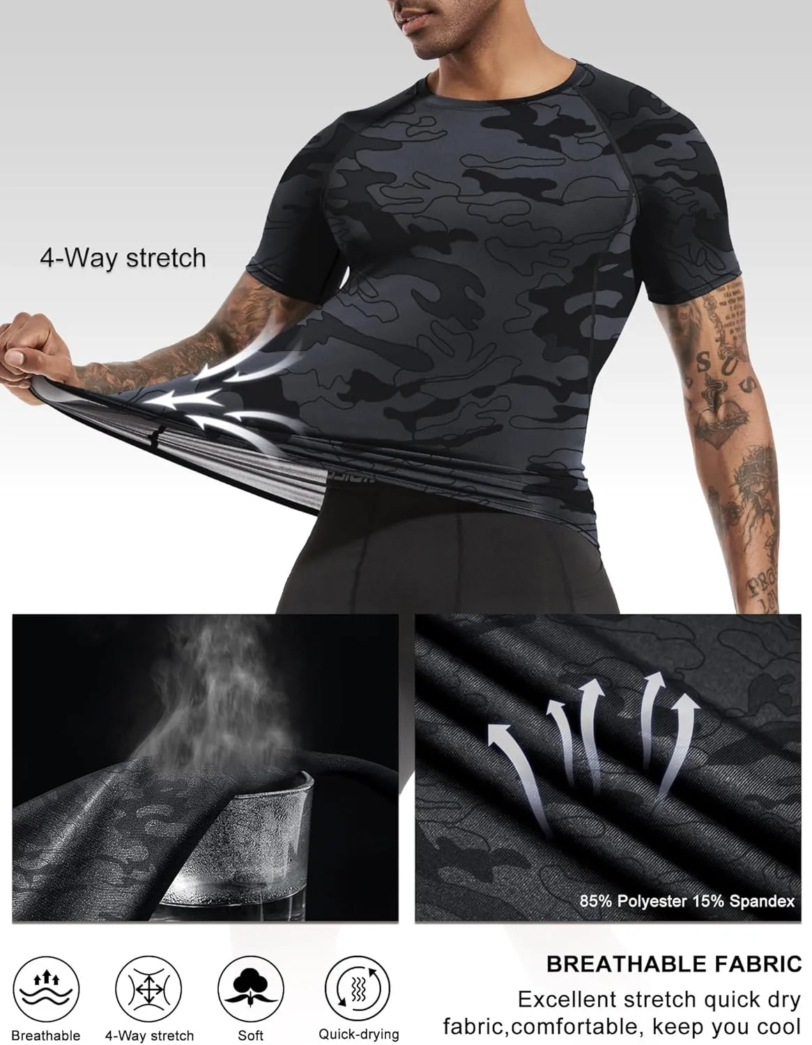 Holure Men's Compression/Loose Fit Tee Short Sleeve Sports Baselayer T-Shirts Cool Dry Tops (Pack of 1 or 3)