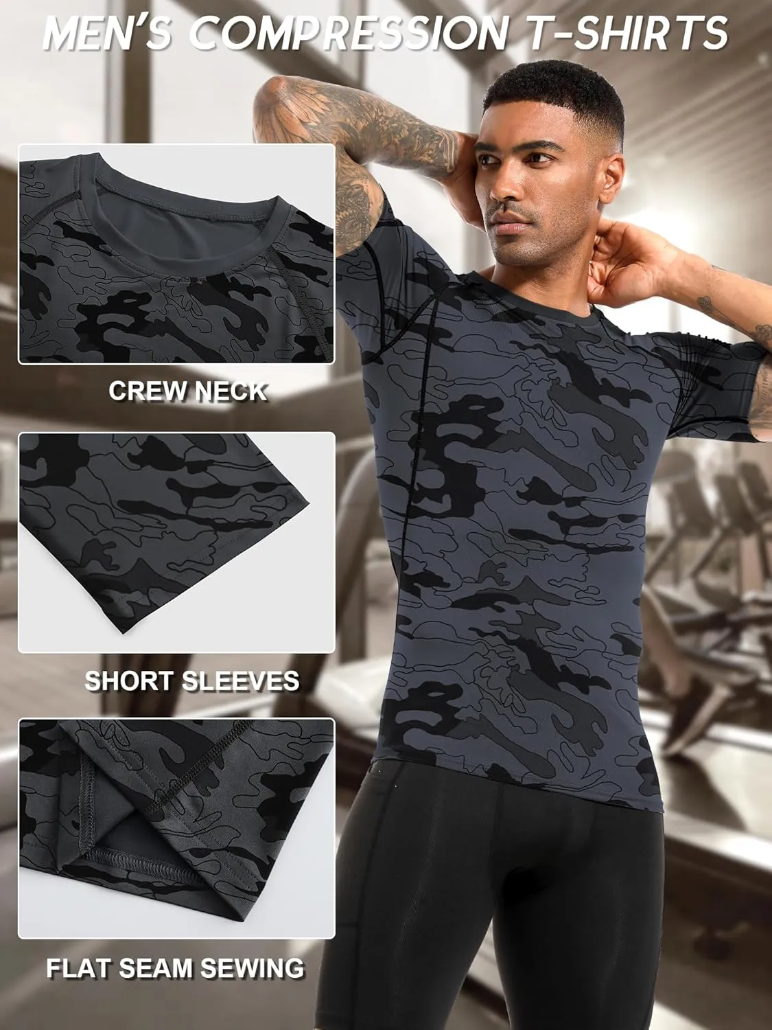 Holure Men's Compression/Loose Fit Tee Short Sleeve Sports Baselayer T-Shirts Cool Dry Tops (Pack of 1 or 3)