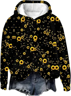 Hoodie For Women Plus Size Long Sleeve Floral Print Hooded Sweatshirt Casual Sweatshirt Pullover Hoodie