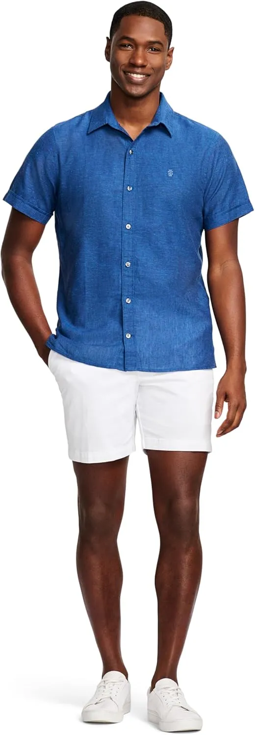 IZOD Men's Linen Button Down Short Sleeve Shirt
