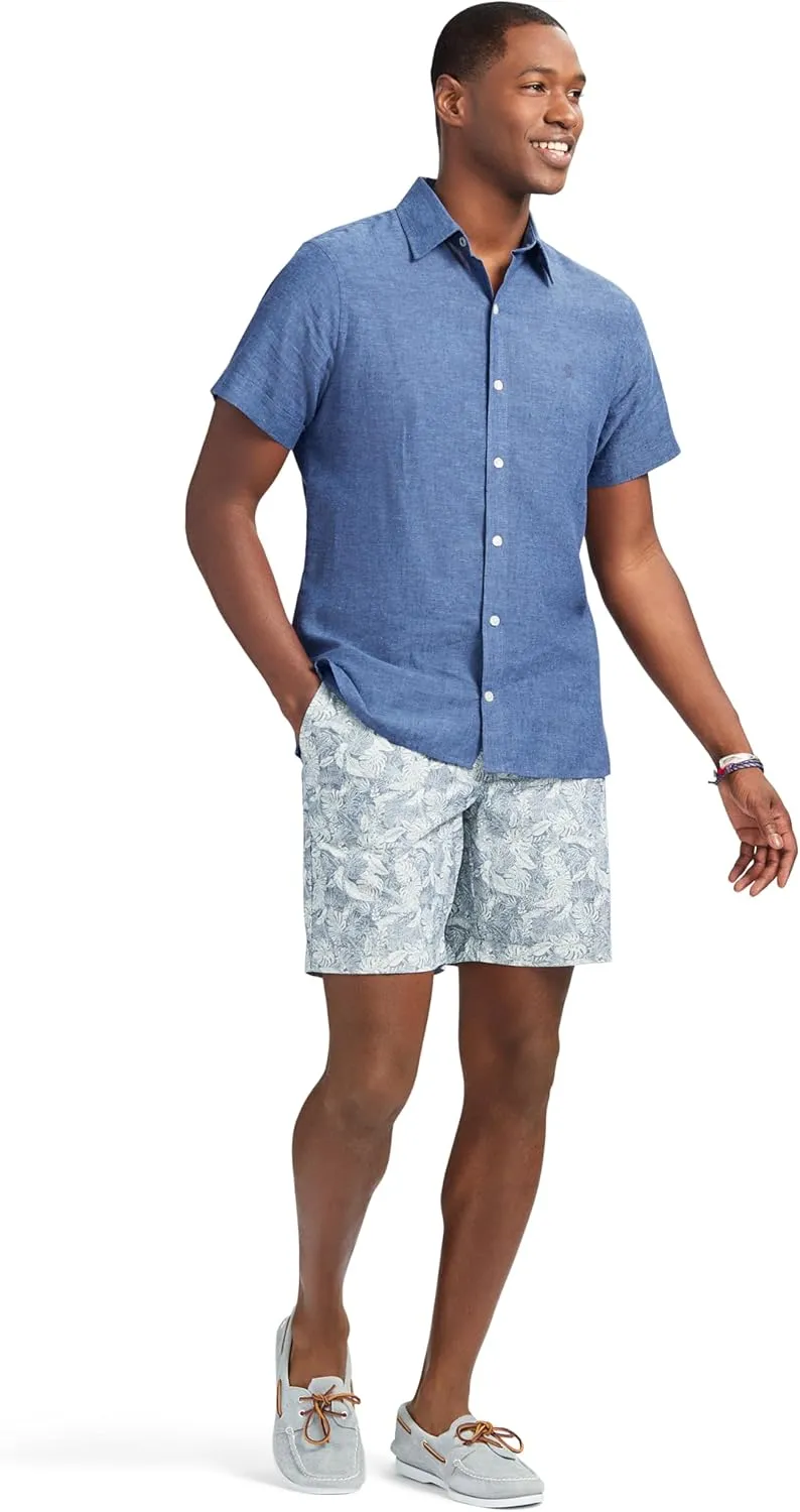 IZOD Men's Linen Button Down Short Sleeve Shirt