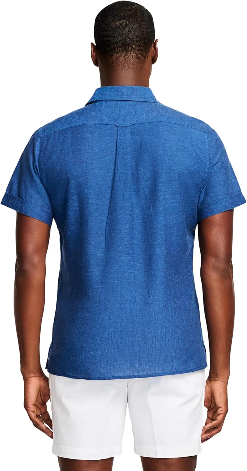 IZOD Men's Linen Button Down Short Sleeve Shirt