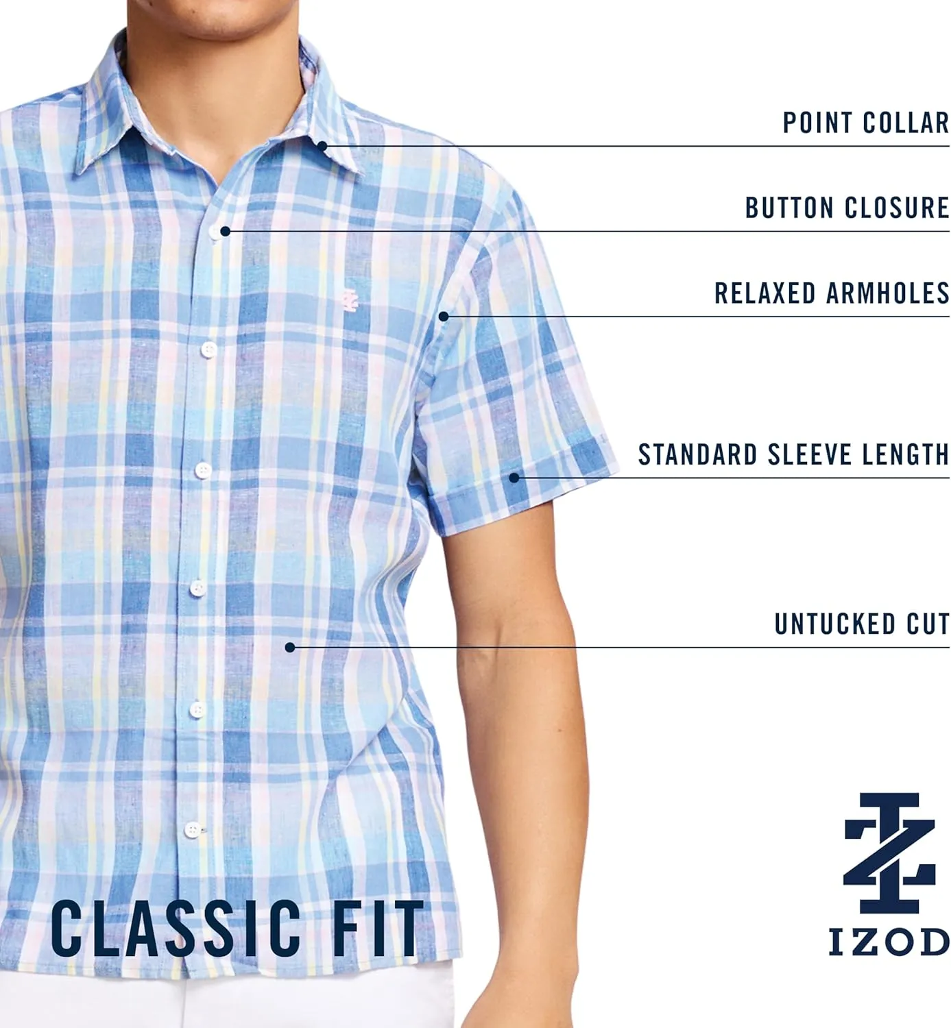 IZOD Men's Linen Button Down Short Sleeve Shirt