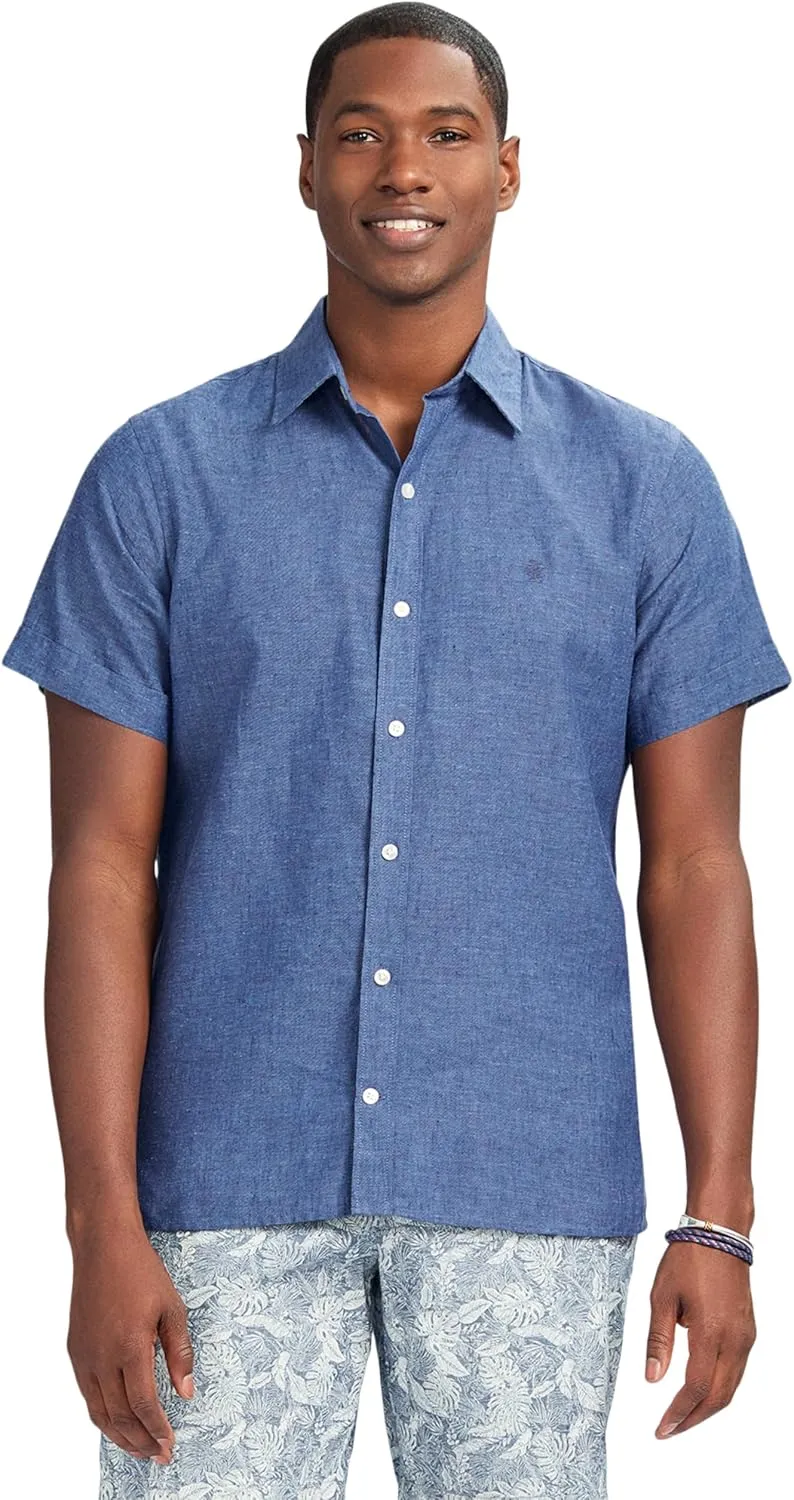 IZOD Men's Linen Button Down Short Sleeve Shirt