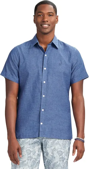 IZOD Men's Linen Button Down Short Sleeve Shirt