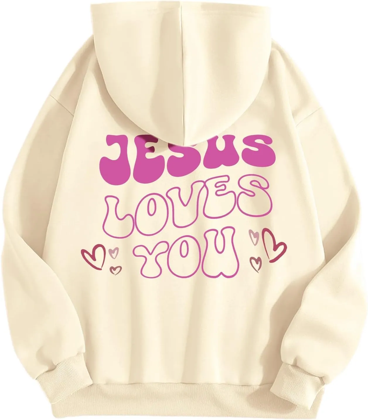 Jesus Loves You Christian Hoodies for Women Bible Verse Oversized Long Sleeve Y2K Drawstring Sweatshirts Comfy Pockets Tops
