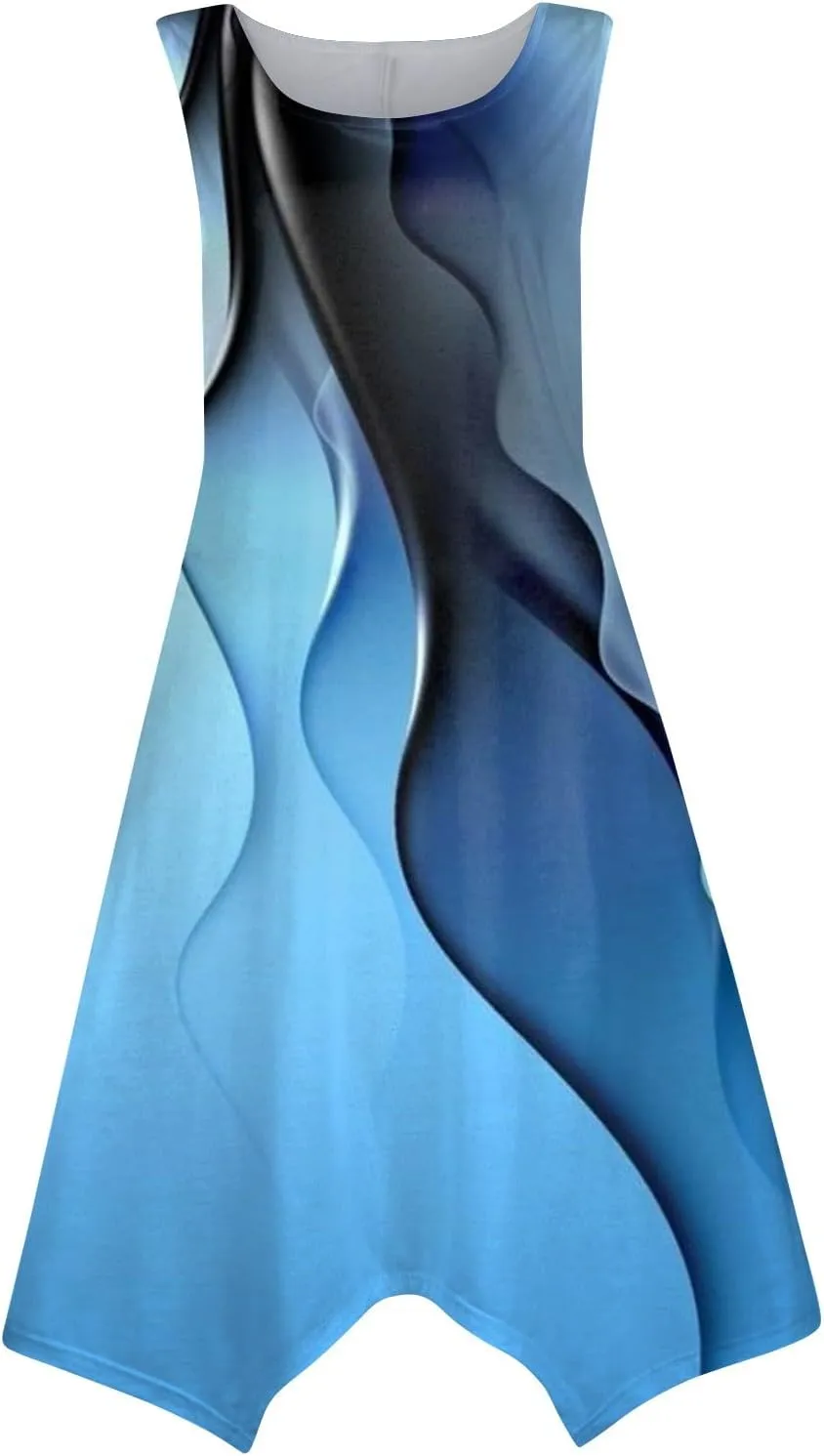 JJHAEVDY Summer Dresses for Women 2025 Round Neck Sleeveless Casual Dress Print Irregular Hem Midi Dresses Tank Daily Dresses