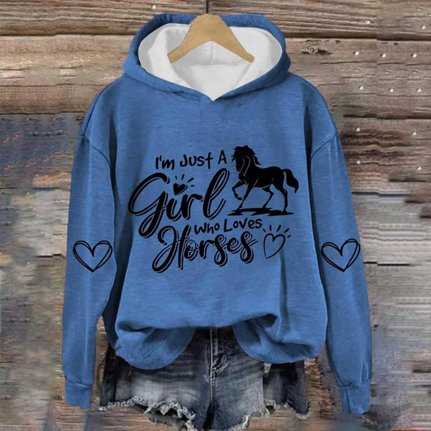 Just a Girl Who Loves Horses Hoodies for Women Crewneck Hooded Sweatshirts Novelty Funny Animal Graphic Pullover Top