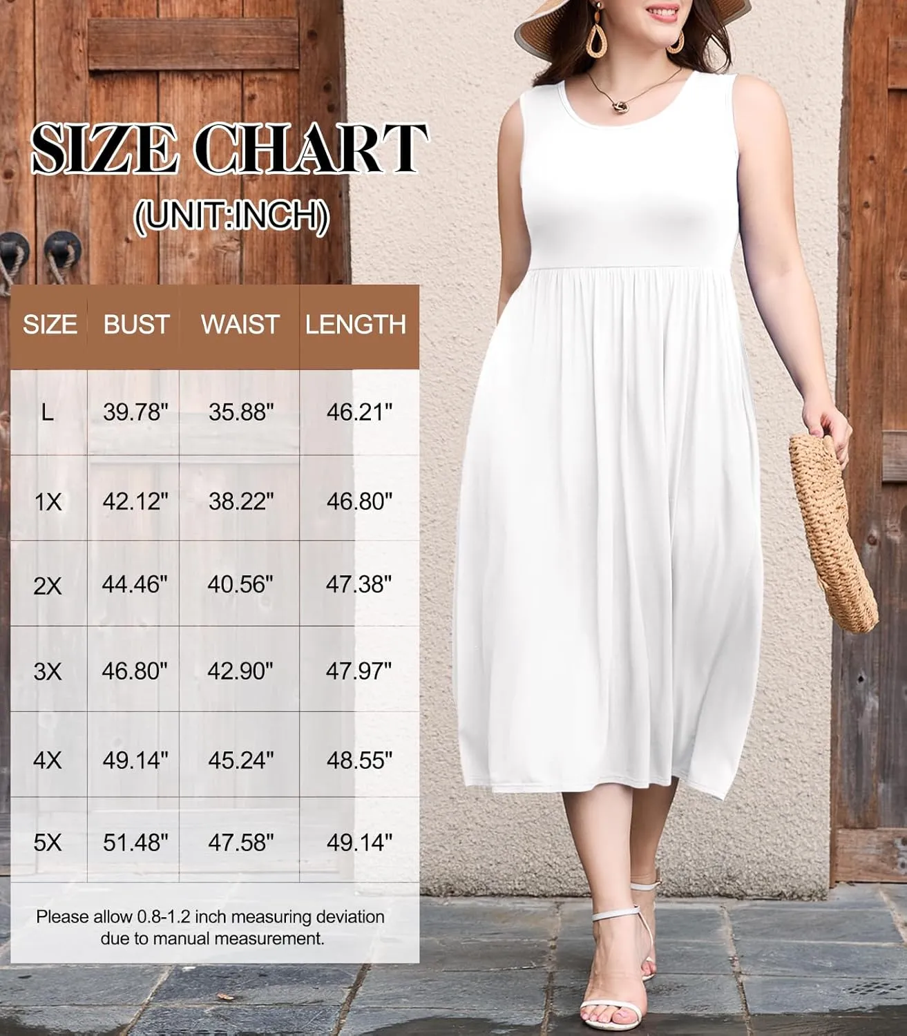 LARACE Women's Plus Size Sleeveless Maxi Dress Casual Crew Neck Pleated Flowy Long Dresses with Pockets L-5XL