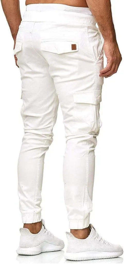LCMTWX Black Cargo Pants Men Elastic Drawstring Cotton Pants Waist Waist Mid Casual Solid Men's Casual Black Sweatpants Men