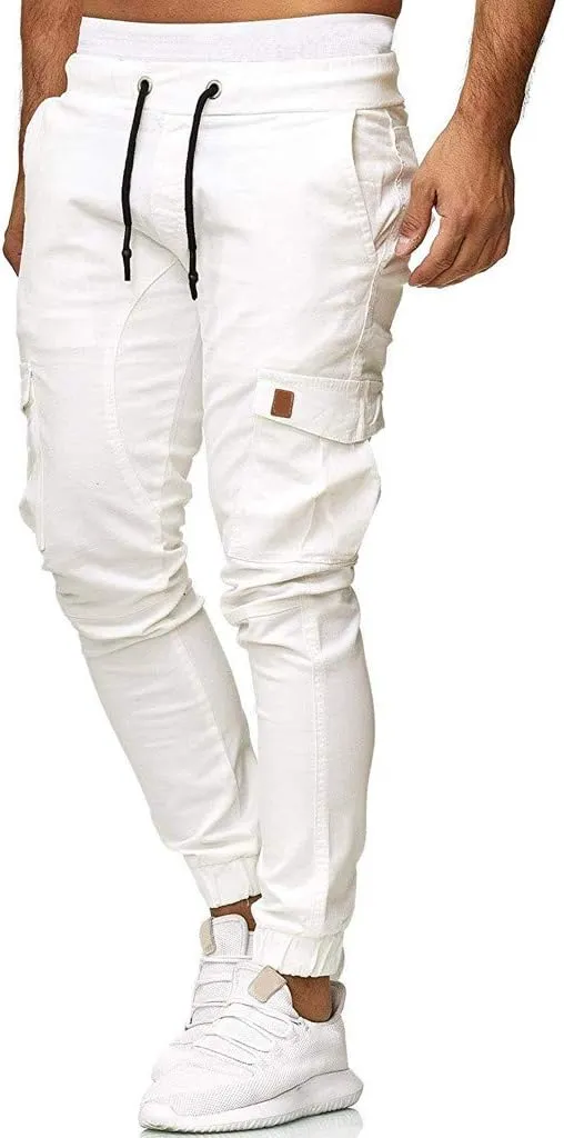 LCMTWX Black Cargo Pants Men Elastic Drawstring Cotton Pants Waist Waist Mid Casual Solid Men's Casual Black Sweatpants Men