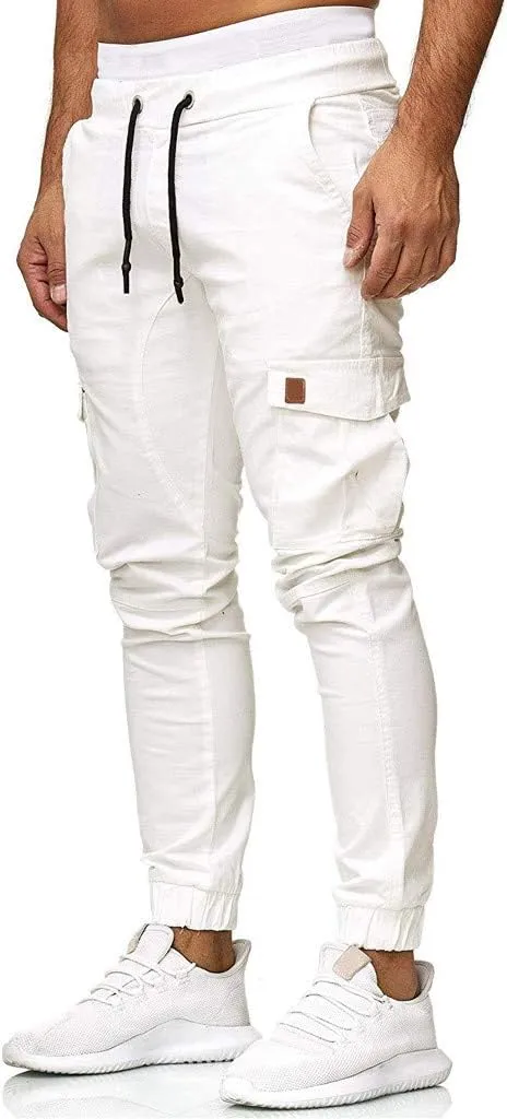 LCMTWX Black Cargo Pants Men Elastic Drawstring Cotton Pants Waist Waist Mid Casual Solid Men's Casual Black Sweatpants Men