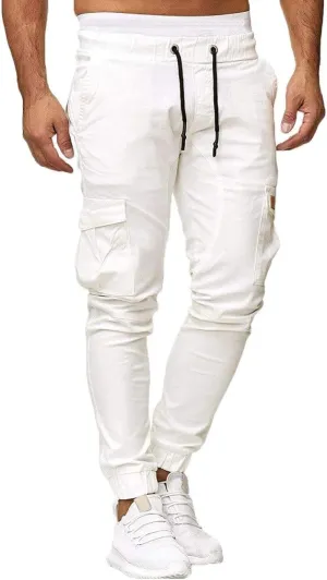 LCMTWX Black Cargo Pants Men Elastic Drawstring Cotton Pants Waist Waist Mid Casual Solid Men's Casual Black Sweatpants Men